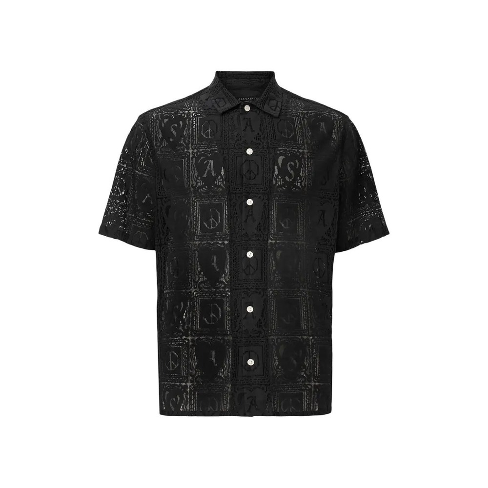 AllSaints Netley SS Shirt Black Lace Peace Heart Relaxed Fit M028SD New Sz M